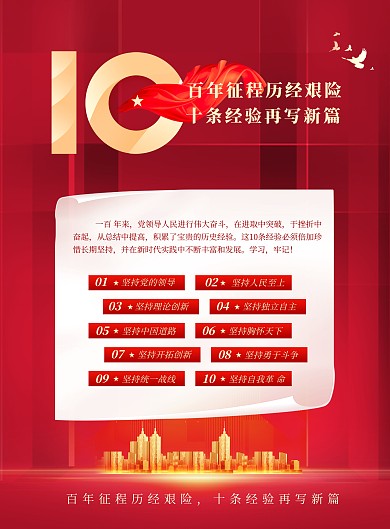 原创坚持百年奋斗的10条历史经验印刷海报