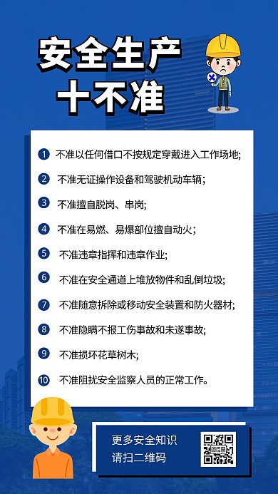 安全生产十不准蓝色简约摄影图海报