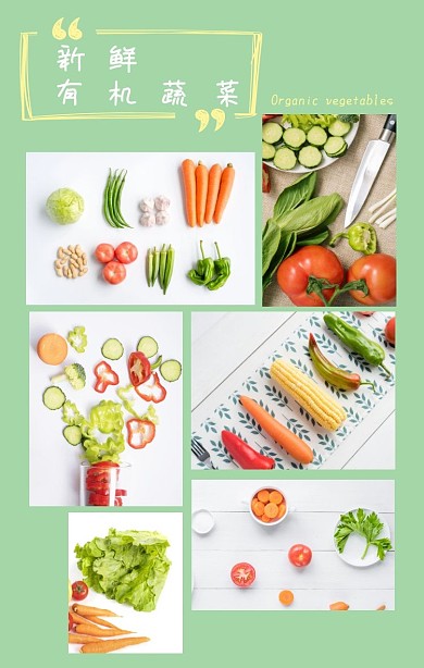 蔬菜小清新绿色简约六宫格竖版拼图
