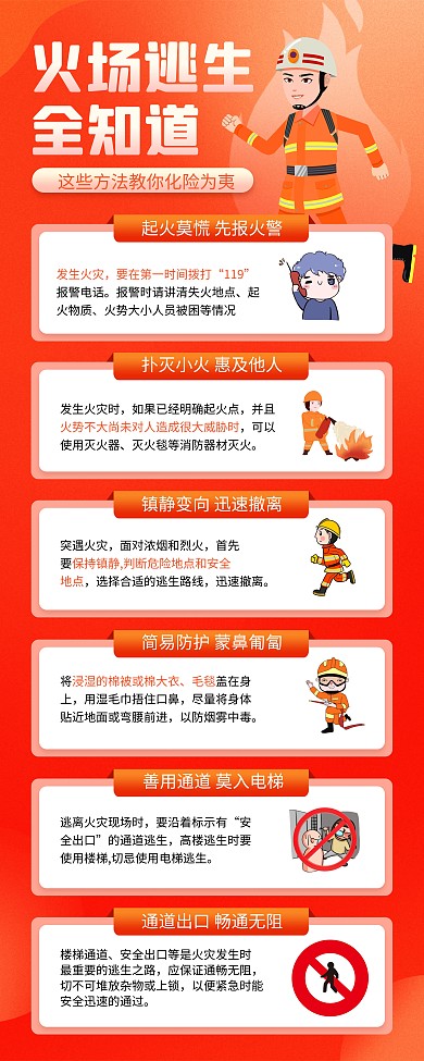火场逃生安全知识科普宣传易拉宝海报
