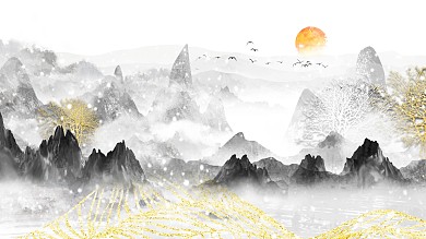 图怪兽原创元素古风新中式风格装饰画背景