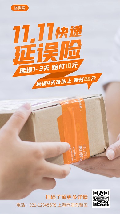 简约双十一快递延误险宣传摄影图海报