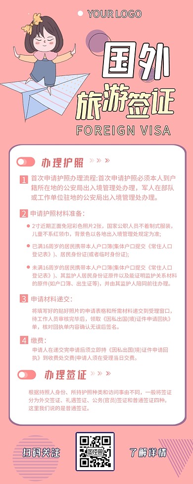 国外签证细则介绍简约营销长图设计