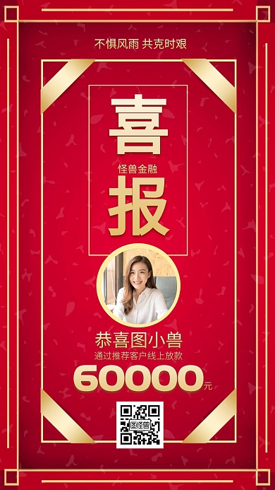 喜庆红色喜报线上放款喜报表彰海报