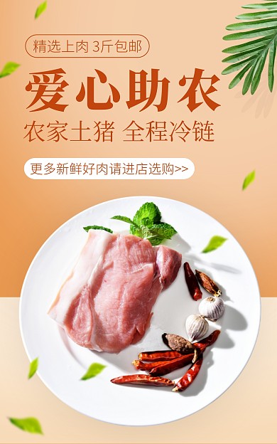 爱心助农农家猪肉促销简约竖版海报