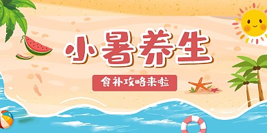 卡通创意小暑节气养生食补攻略横版海报
