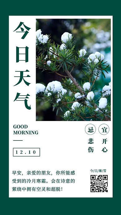 早安天气预报绿色简约风日签