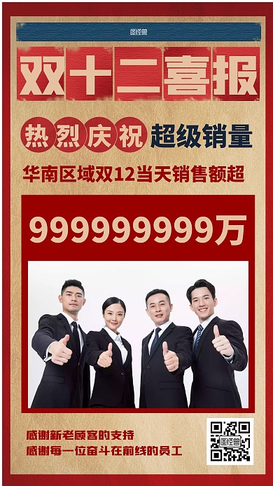 复古风格双十二销售战绩喜报宣传复古海报