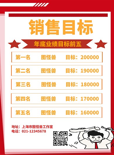 企业年底目标红色简约前五海报