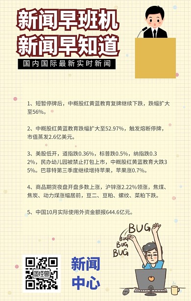 新闻卡通简报黄色轻松手机新闻海报