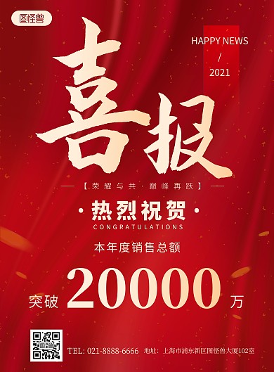 2021年度销售总额喜报红色喜庆竖版海报