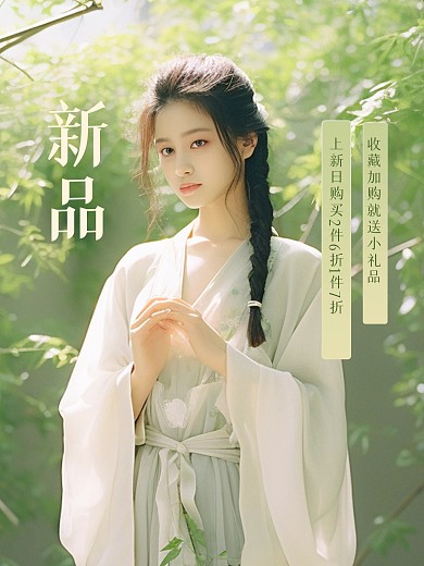 绿色清新汉服促销PLOG模板