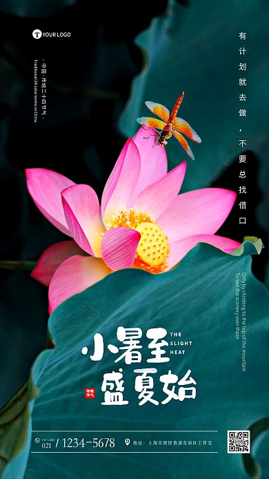 简约荷花创意小暑节气励志摄影图海报