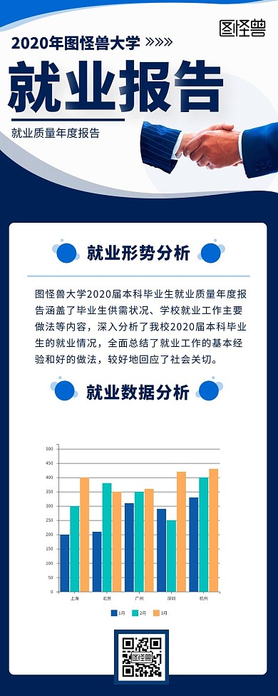 蓝色简约风学校就业报告分析营销海报长图