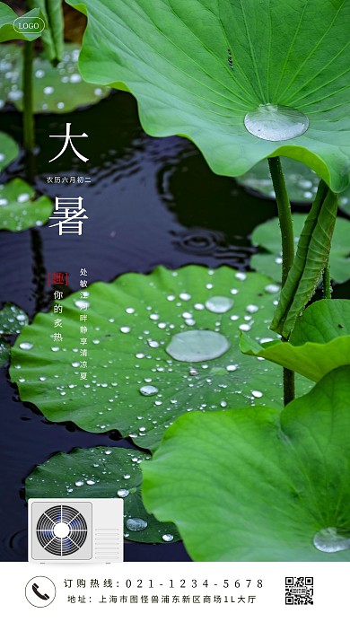摄影风清新大暑节气电器借势营销手机海报
