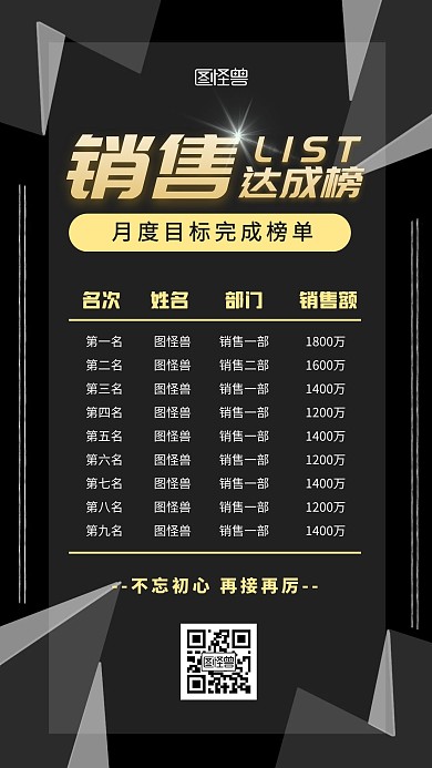 销售目标达成榜黑色排名战报月度大气商务