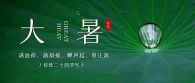 大暑节气荷叶露珠简约公众号封面首图