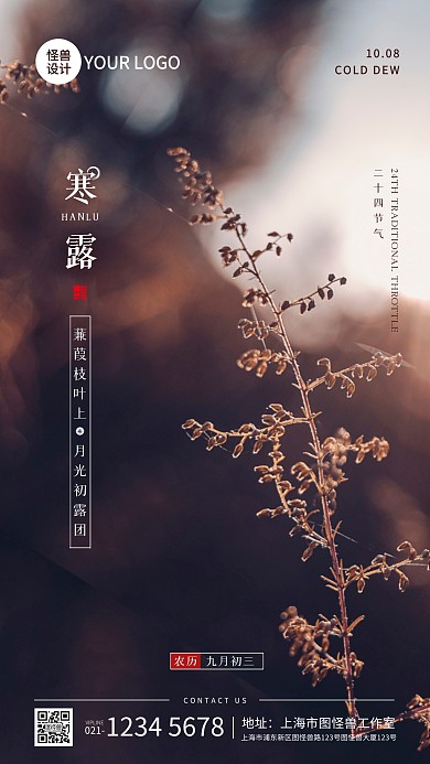 寒露节气祝福宣传简约摄影图海报