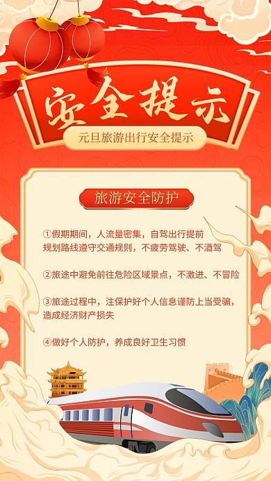元旦旅游出行安全提示手机海报