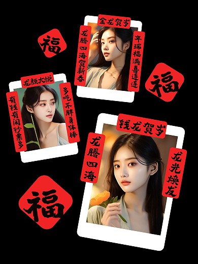 龙年春节拍立得人像对联效果模板