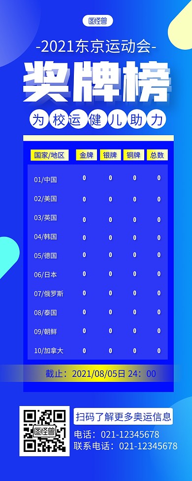 蓝色大气2021运动会奖牌榜营销长图