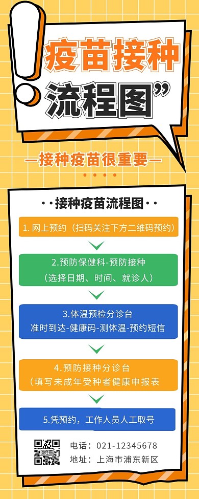 疫苗接种长图黄色几何简约大气