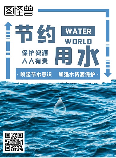 世界节水环保简约蓝色宣传海报