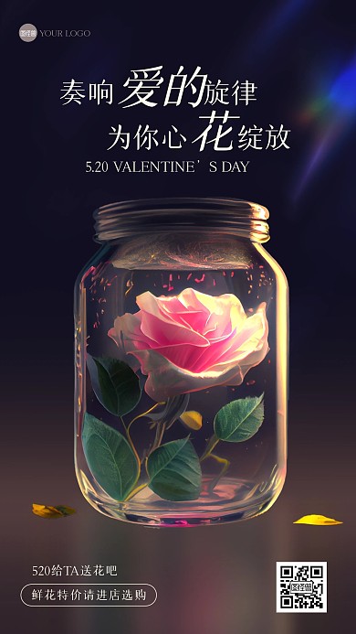 520情人节花店借势手机海报