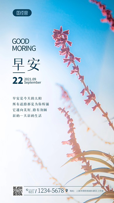 早安美好的一天简约风摄影图手机海报