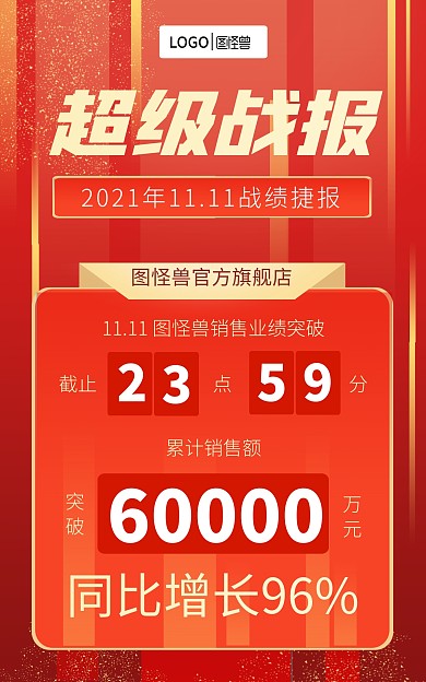 超级战报业绩销售额红色竖版海报