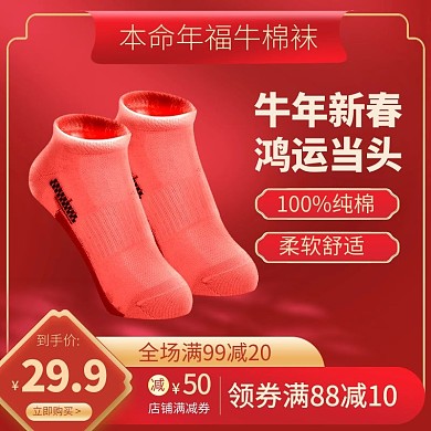 本命年大红色属牛纯棉袜子电商主图直通车
