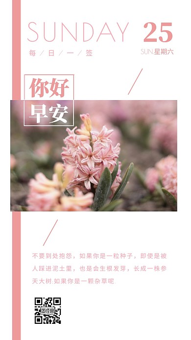 每日签到图模板简约粉色早安你好