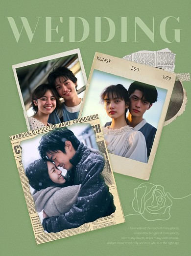 绿色简约婚礼照片拍立得小红书封面