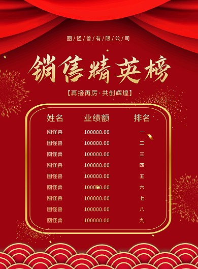 销售精英榜业绩排行榜海报