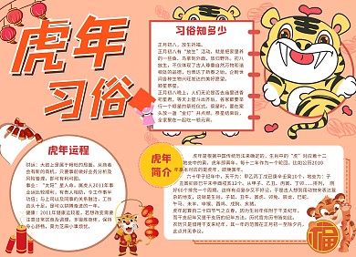 虎年习俗卡通老虎小报手抄报