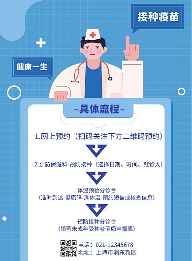 几何风格预防接种流程图宣传海报