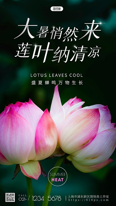 大暑大气粉色宣传节气简约风摄影图海报