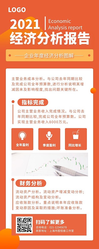 橙色扁平风经济长图图解营销长图