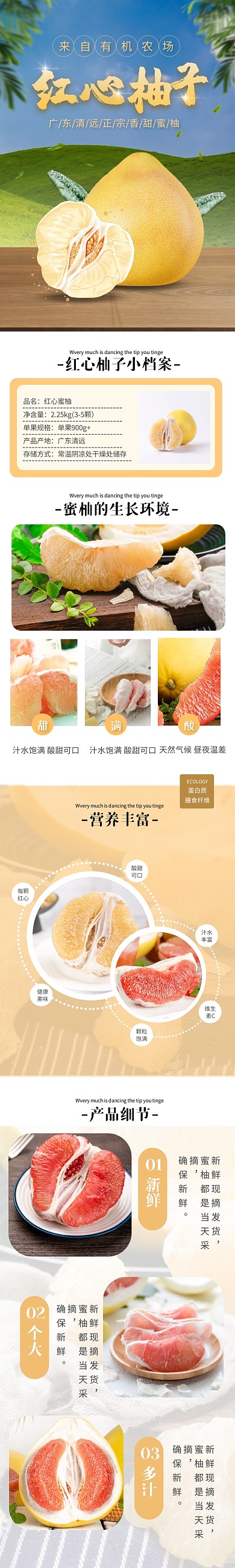 简约大气美味食品生鲜秋上新水果柚子详情页