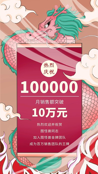 创意古风国潮销售额喜报海报