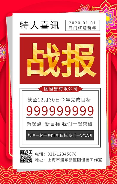 企业年终总结快讯早报红色喜庆大气海报企业事迹