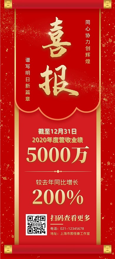 公司营收业绩喜报宣传展架