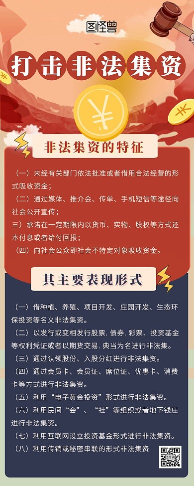 红色蓝色卡通非法集资营销长图	
