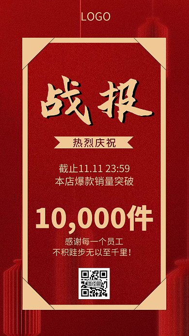 战报拉风红色简约业绩喜报手机海报