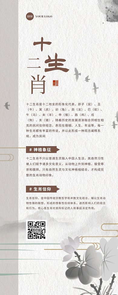 古风水墨十二生肖介绍宣传营销长图