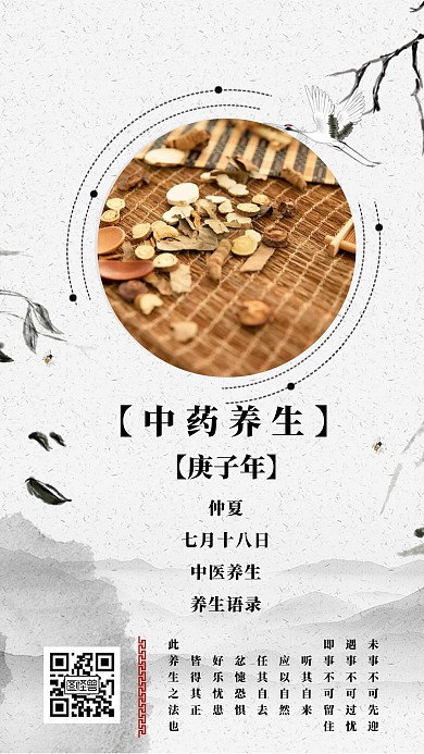 中医养生古风中国风语录黑白水墨宣传日签