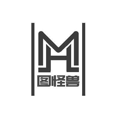 灰色几何简约MH字母组合logo设计