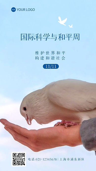 国际科学与和平周节日简约摄影图海报