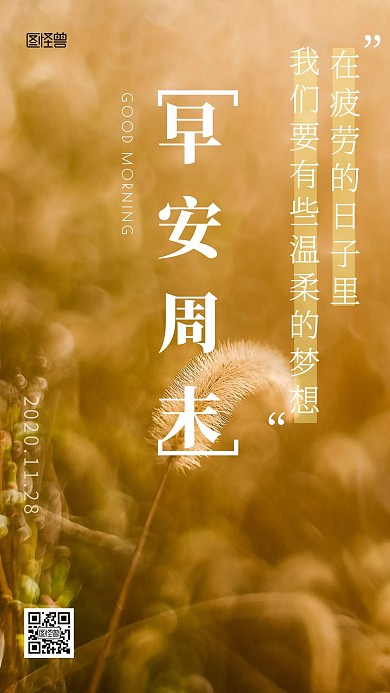 早安周末雨季摄影狗尾巴草日签十一月