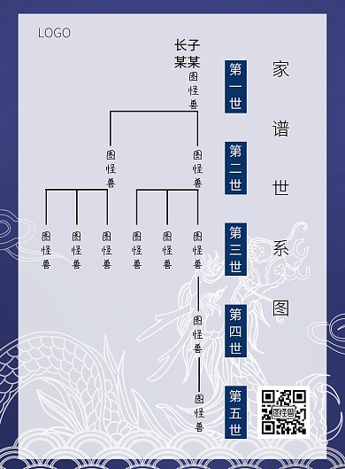 家谱世系图蓝色简约印刷海报